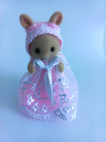 Baby Sylvanian Dress And Bonnet Pink Lace